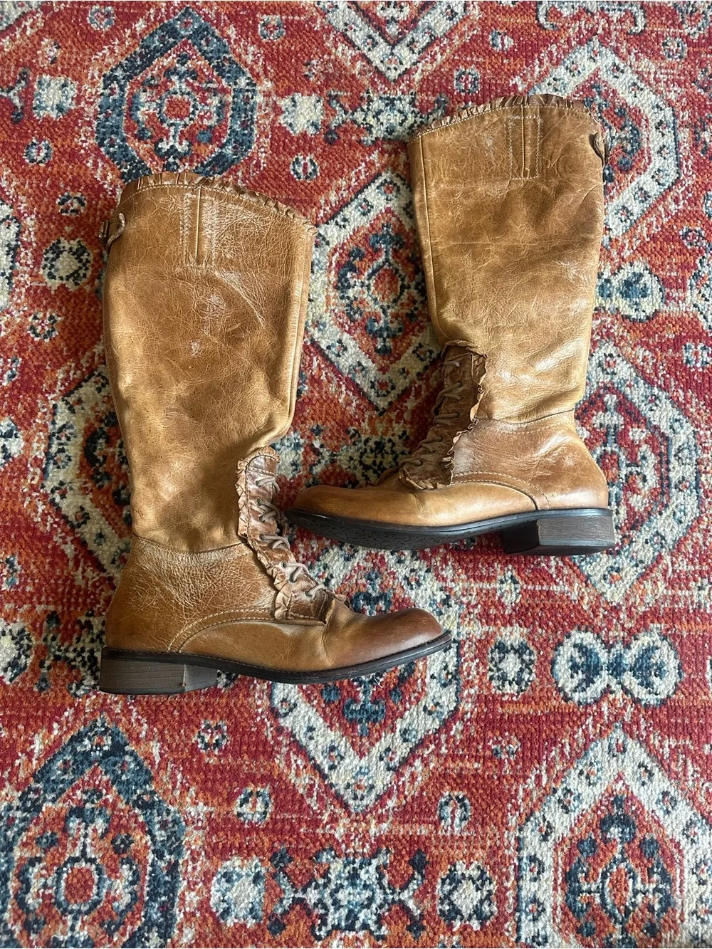 Miss Albright leather boots with ruffles